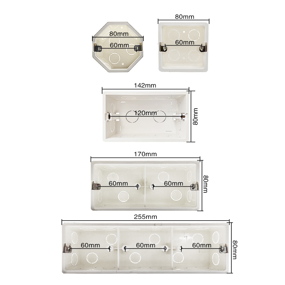 UBARO Socket & Wall Light Switch Installation Concealed Box PC Plastic Fireproof Material White Surface Outlet Junction Case