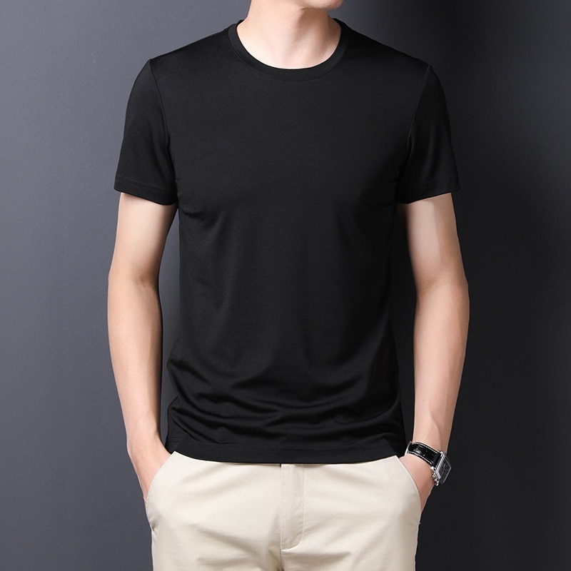 Summer 2021 men mercerized cotton round collar short sleeve T-shirt pure color