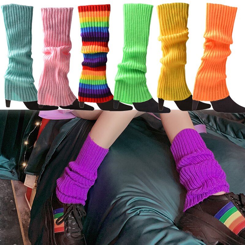 Punk Solid Color Cool Knit Long Socks Women Outdoor Knee High Elastic Leg Warmers 2021 Lady Warm Slim Gothic Hip Hop Rock Socks