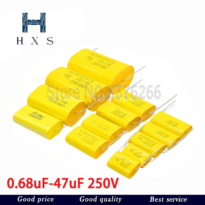 2pcs 0.68uF-47uF 250V Tweeter Speaker Frequency Divider Crossover Non-Polarity Capacitor
