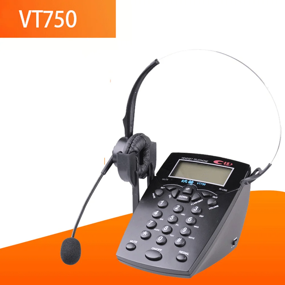 Corded Headset Telephone Call Center Dialpad Operator Dedicated Telephone Caller ID & Redial, Adjustable LCD Brightness &amp