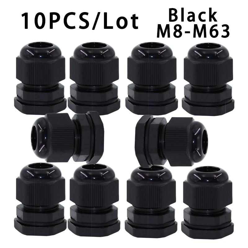 10Pcs Waterproof Cable Gland M8 M12 M16 M20 M25 M32 M40 Black Plastic Seal Joint Nylon IP68 White Cable Fixing Nylon Connector