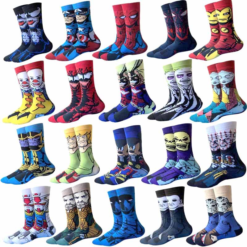 Fashion Marvel Casual Anime Socks Men's Women funny socks personality men's long socks cartoon skarpety sock Size 36-4