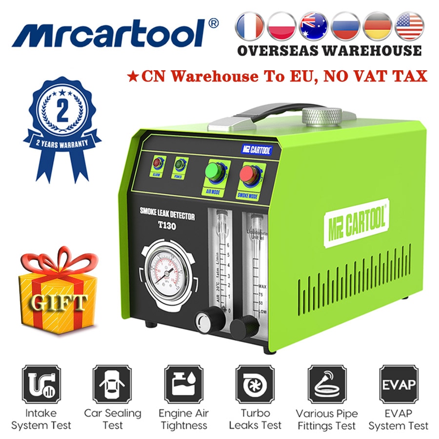 MRCARTOOL T130 Car Smoke Leak Detector Oil Pipe Leak Locator EVAP System Smoke Leakage Tester Exhaust Gas Analyzer Tool For Cars