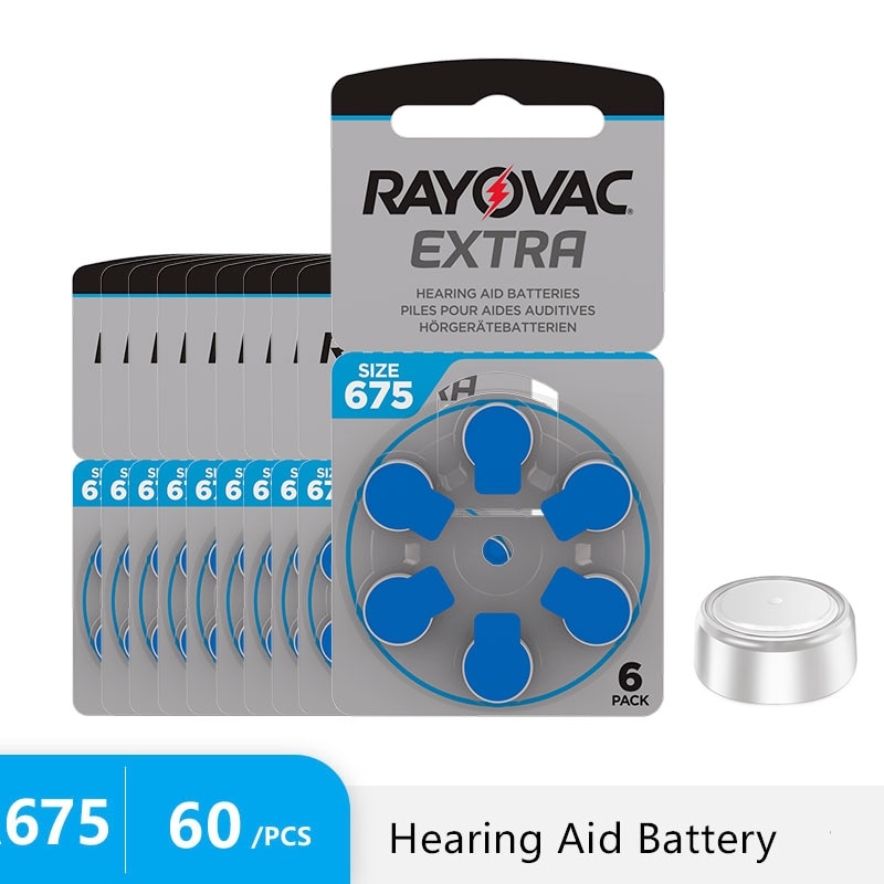 60Pcs Hearing Aid Batteries Size 675 A675 675a PR44 DA675 E675 Rayovac Extra Zinc Air Button Battery For Ear Digital Hearing Aid