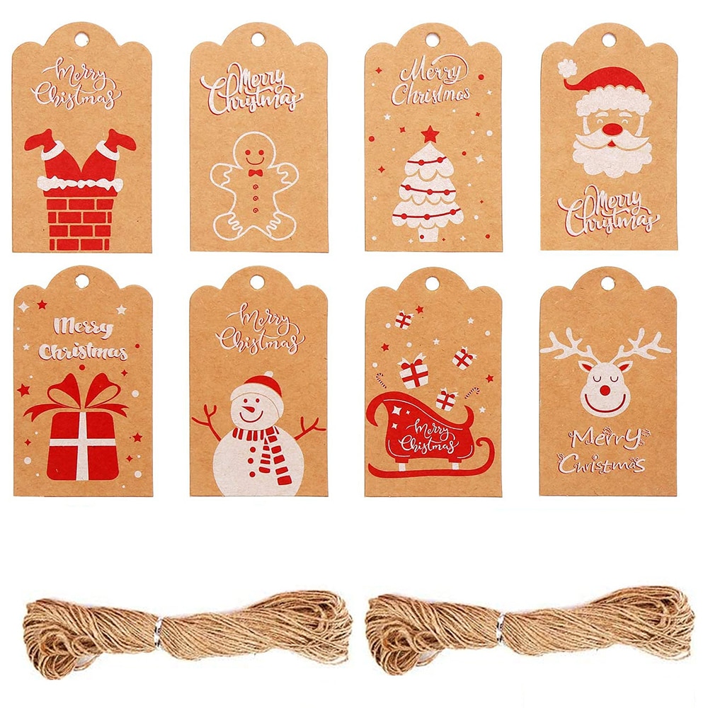 50-100pcs Merry Christmas Gift Kraft Paper Tags Santa Claus Paper Hang Tag Snowflake Christmas Tree Party Decor Label Gift Tags
