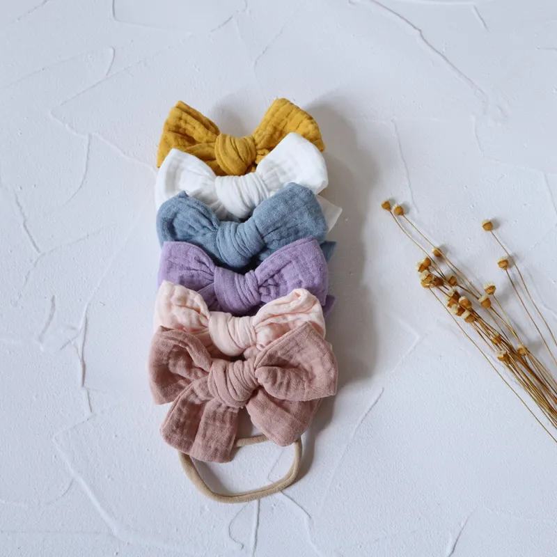 6pcs Nylon Baby Headband Girls Hairband Cotton Bows Hair Accessories Infant Lovely Headbands Solid Newborn Photo Props 4 Inches