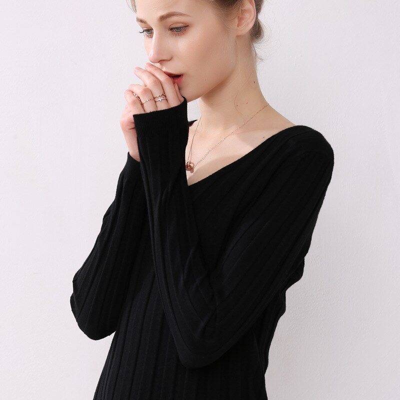 2023 Spring and Autumn New Women's Solid Color Pullover Sweater Fashion V-neck Slim-fit Sweater