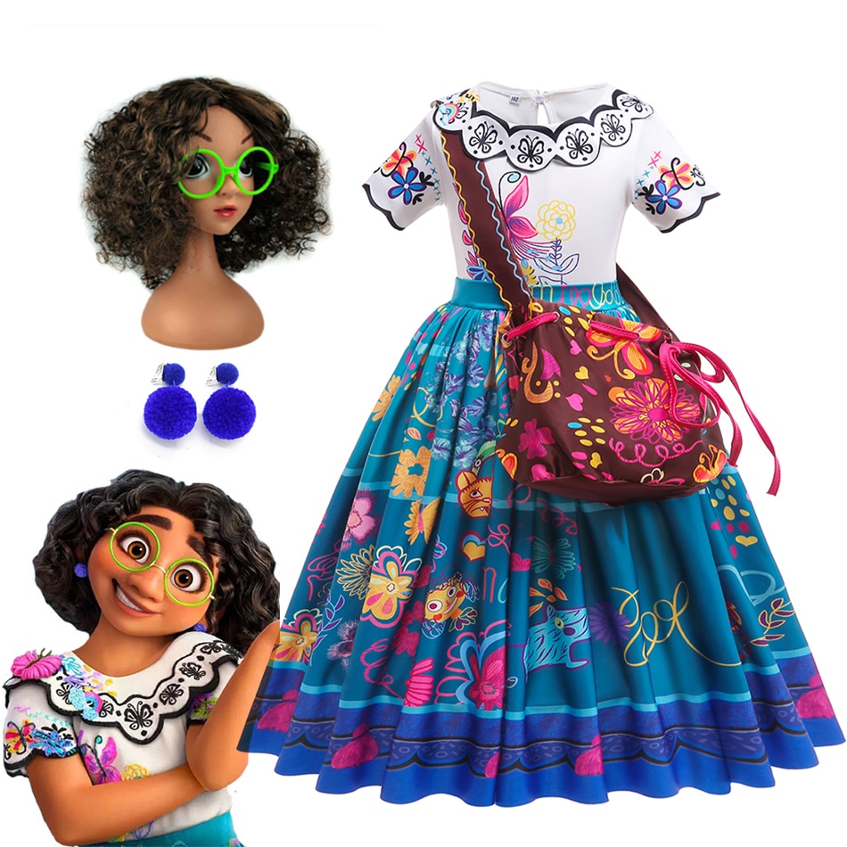 Girls Encanto Charm Dresses Carnival Halloween Children Princess Mirabel Dress Birthday Party Madrigal Costume Kids Prom Gowns