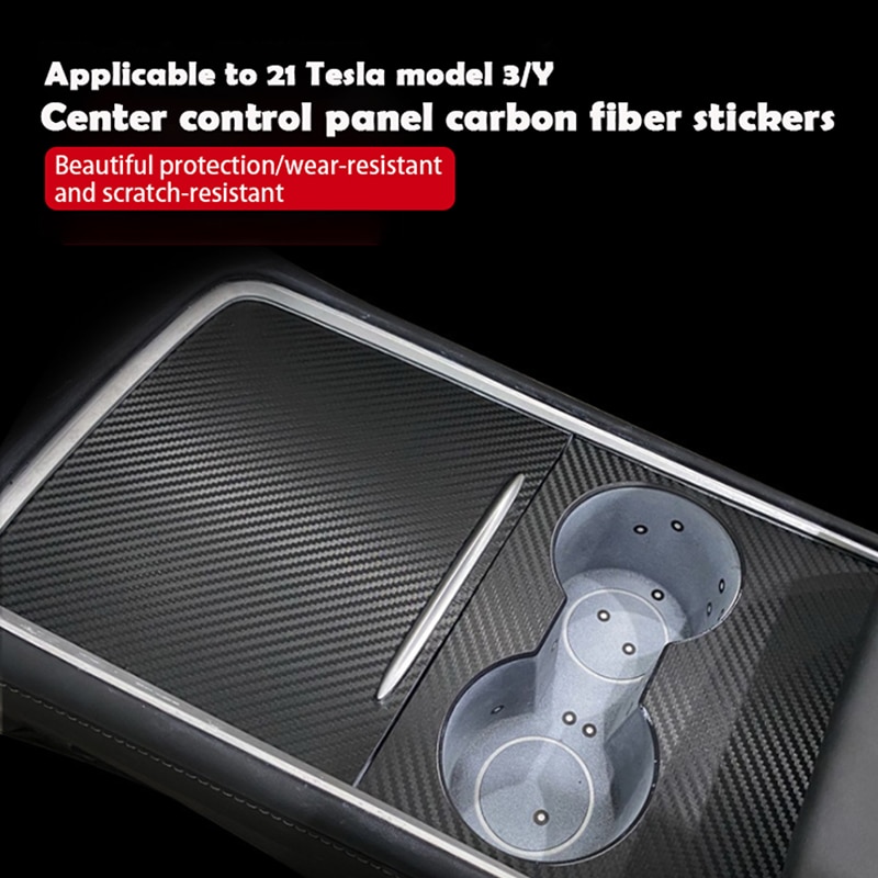 For Tesla Model 3/Y Center Console Cover Sticker ABS Carbon Fibre Central Control Panel Protective Patch Model 2021