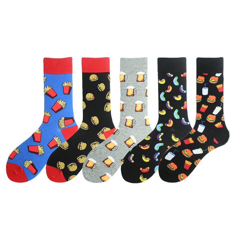 11 Patterns Funny Men Food Beer Hot Dog Hamburger Ice Cream Crew Cotton Male Happy Socks Street Skateboard Boys Harajuku Sox