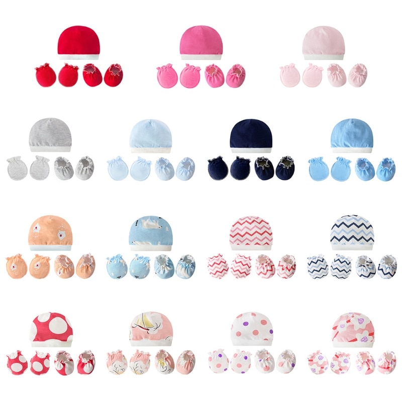 Baby Soft Cotton Gloves+Hat+Foot Cover Set Newborn Mittens Socks Beanies Kit
