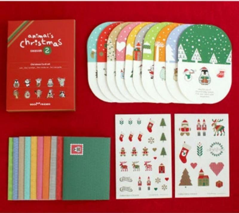 Mengtai 22pcs Cartoon christmas 3D Postcard Set Letter Envelope Greeting Cards Sticker Gift New Years Postcards
