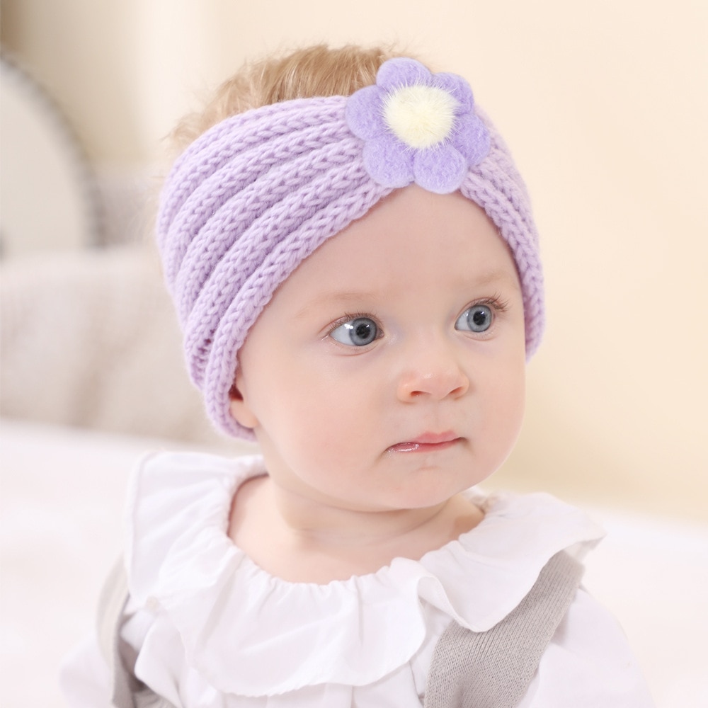 Headbands for Girl Knitted Baby Turban Winter Warm Newborn Infant Hair Bands Solid Flower Toddler Headwrap Baby Hair Accessories