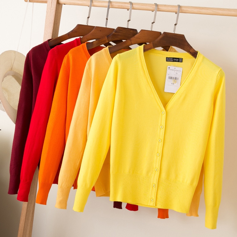 Autumn and Winter Women's Knitted Cardigan 2021 Solid Color V-Neck Long Sleeve Crochet Knitted Fashion Classic Sweater Coat