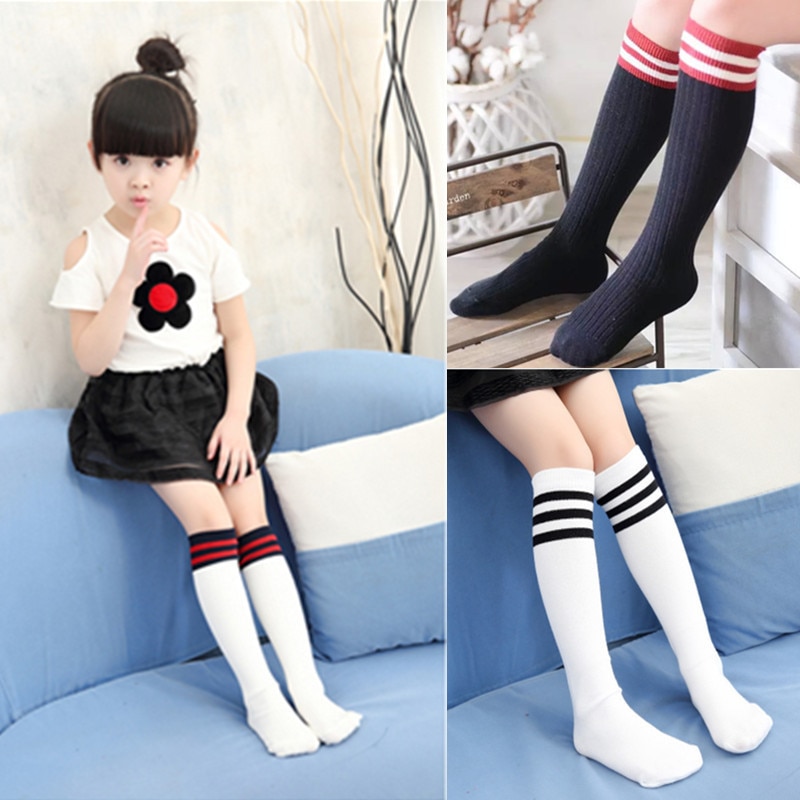 2023 Spring Autumn Unisex Children's Stockings Cotton Breathable Stripe Knee High Socks Student School Long Socks Football 