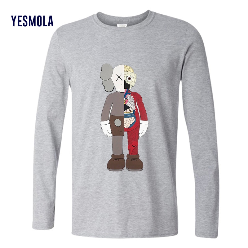 YESMOLA Men's Long Sleeved Shirt cartoon Print 100% Cotton Custom T Shirt Autumn Men Cartoon Casual Men T-shirt