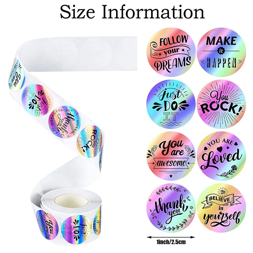 100-500pcs Rainbow Holo Thank You Stickers Thank You Laser Sticker for Package Student Kids Classic Toy Encouragement Sticker
