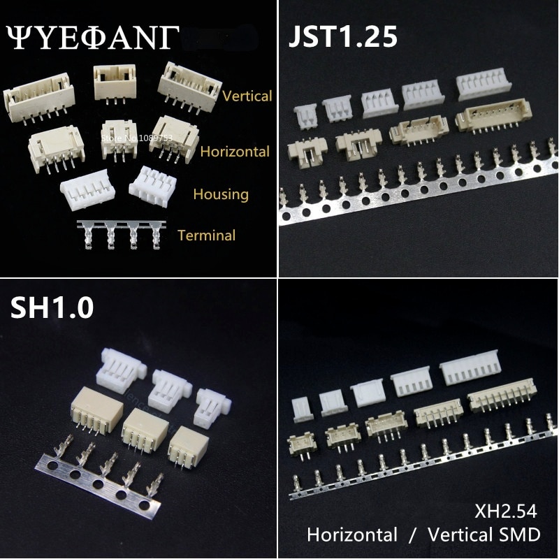 10sets 1.0 1.25 1.5 2.0 2.54 SH/JST/ZH/PH/XH 1.25MM 2.0MM 2.54MM Horizontal / Vertical SMD Pin Header + Housing + Terminal Set