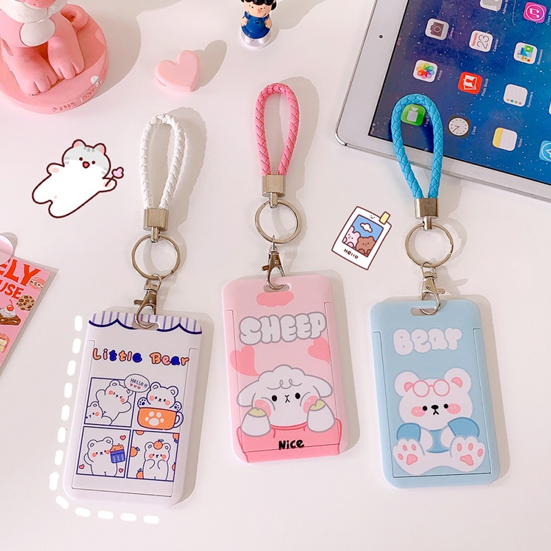 Women Men Business Card Holder Cartoon Cute Retractable Credit Card Holders Bank ID Holders Badge Child Bus Card Cover Case
