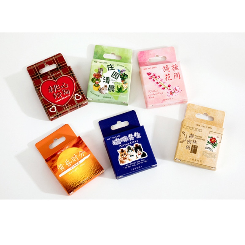Mengtai 46pcs Cute Boxed stickers Decorative Scrapbooking Label Diary Stationery Album dusk Cat Stamp Sticker Journal Planner