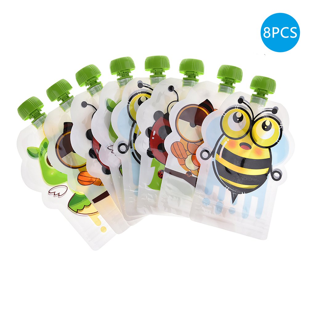8pcs 148ml Baby Food Storage Pouch Portable BPA-Free Reusable Sealed Complementary Food Pouch Homemade Puree Pulp Storage Bag