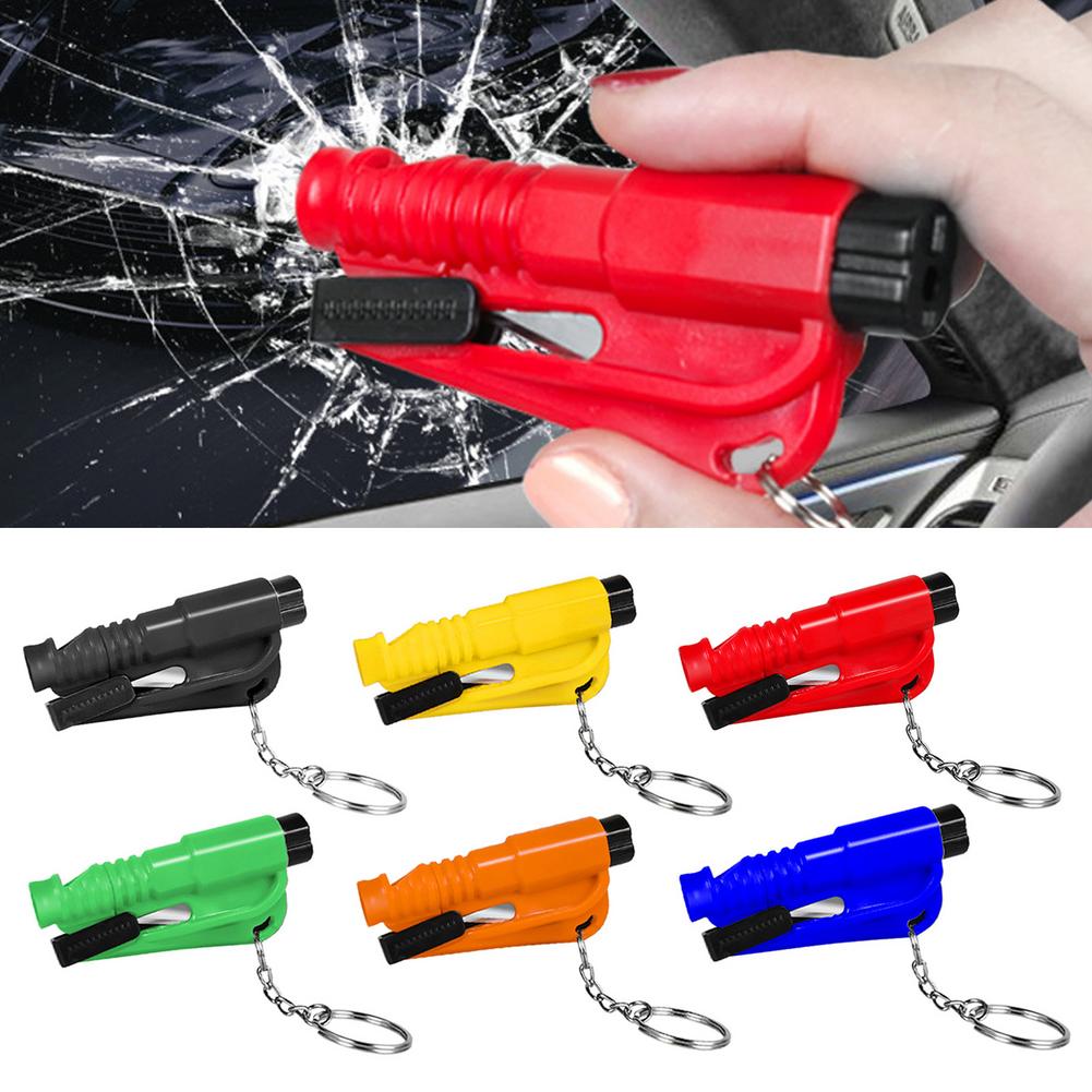 3 In 1 Car Safety Hammer Portable Mini Window Breaker Whistle Seat Belt Cutter With Key Chain For Car Emergency Rescue Tool