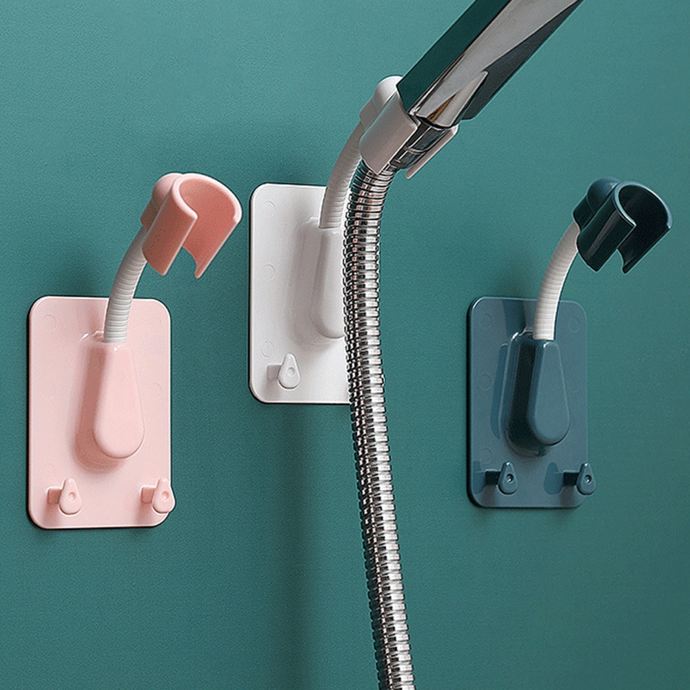 1pcs 360° Adjustable Self-Adhesive Shower Head Holder Bathroom Wall Mount Bracket With Hooks Suction Cup Universal Accessories