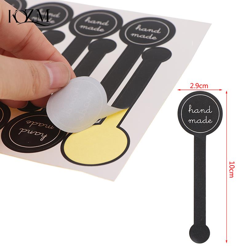 50Pcs Adhesive Long Style "HAND MADE" Black Handmade Cake Packaging Sealing Label Sticker Baking DIY Gift Stickers