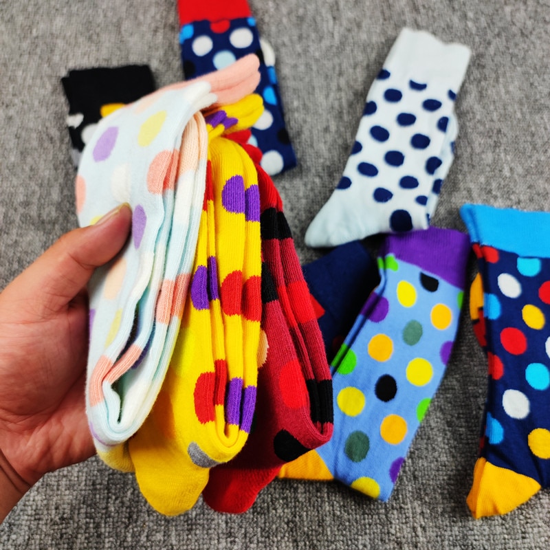5 pairs of ladies high tube polka dot pattern cotton socks casual home socks