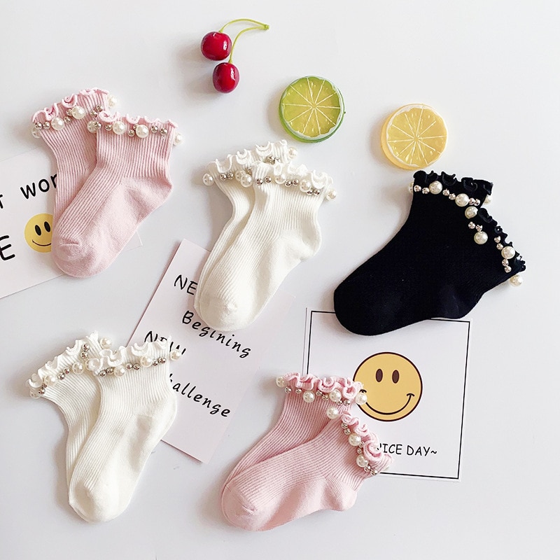 New Princess Girls Socks Toddler Baby Pearl Design Ankle Socks Children Floor Sock Infant Newborn Kid Baby Toddler 1 3 5 7 Y