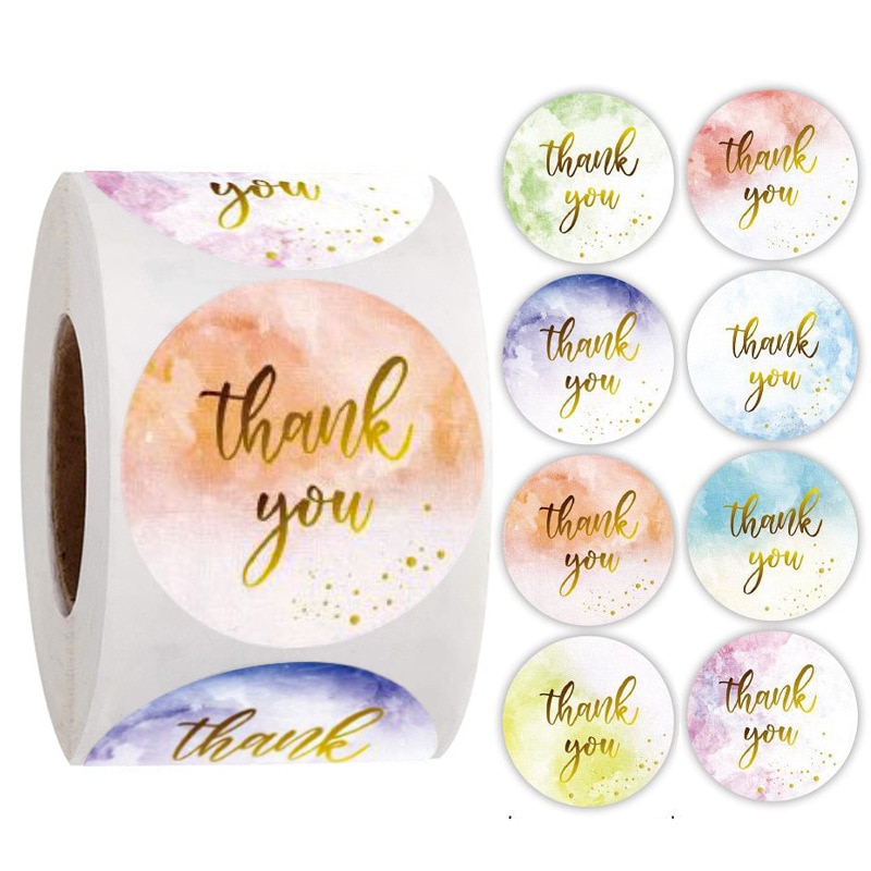 50-500pcs Holiday Wedding Decoration Stickers Thank You Flower Stickers 1inch Round Self-Adhesive Seal Labels