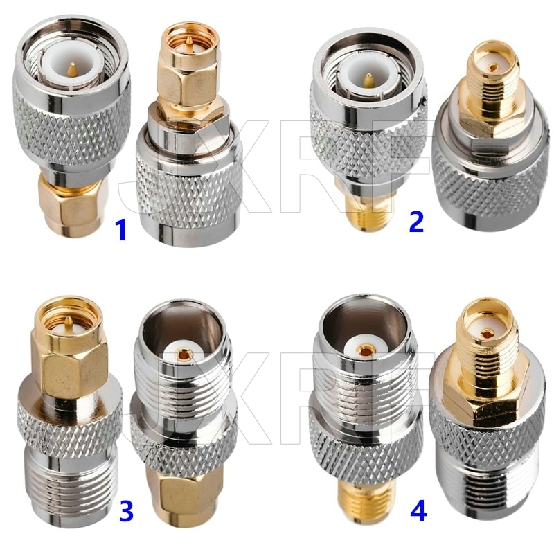 JXRF Connector 2PCS TNC to SMA Adapter SMA Male female to TNC Male Female RF Coaxial Adapter connector Test Converter Brass