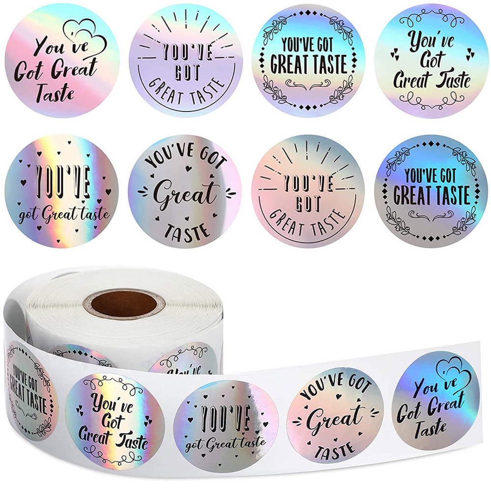 50-500pcs Holographic Silver Adhesive Delicious Taste Labels Laser Thank You Stickers 1inch for Business Bags Boxes Envelope