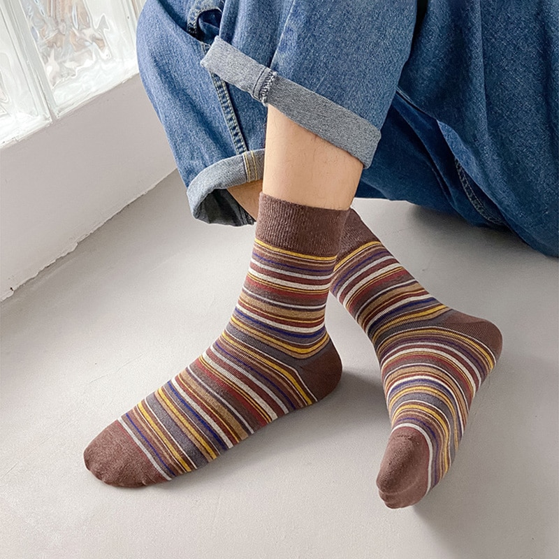 Fashion Cotton Socks Men Stripe Long Man Socks Business Casual Happy Socks Male Calcetines Meias