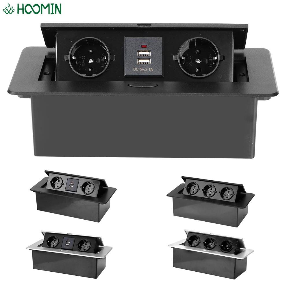Desktop Socket Table Outlet 2 3 EU Socket With USB Charging Slow Pop Up Aluminum Alloy Cover For Meeting Room
