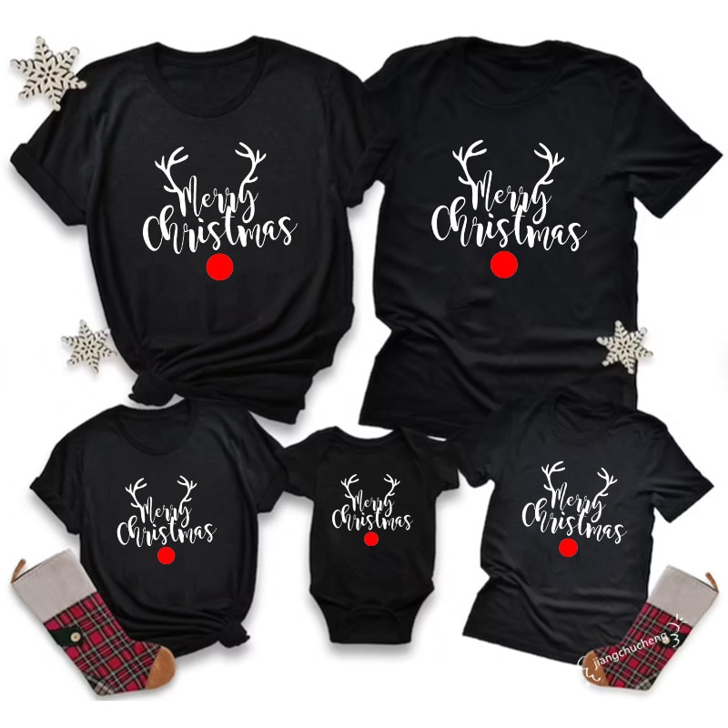 Merry Christmas Family Shirts Family Christmas T-Shirts Daddy Mommy and Me T-Shirt Family Matching Christmas Printing Clothes