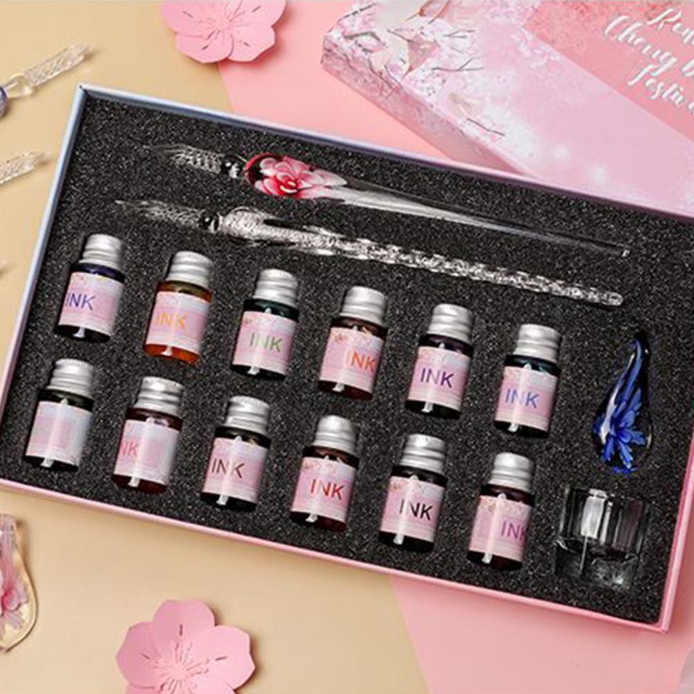 1 Set Glass Pens Threaded Nib Washable Universal Student Dip Writing Pen School Supplies Glass Pens