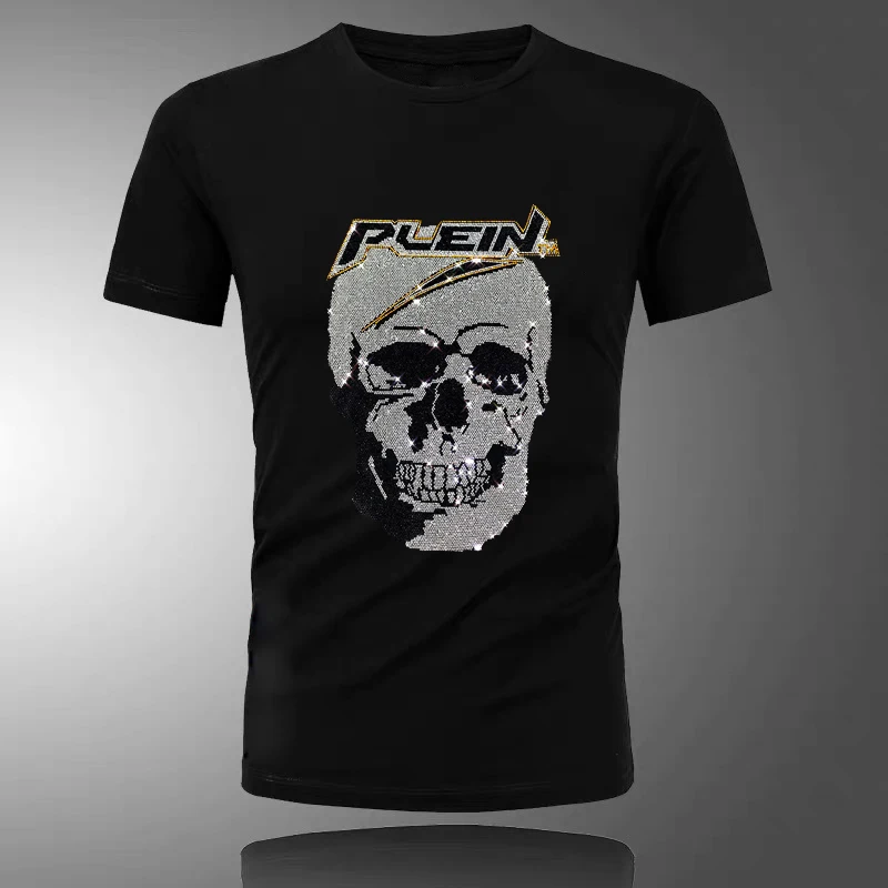 Summer Men's T-shirt O-neck Cotton Rhinestone Style High Quality Tees Fashion Trend Hot Diamond New Hip Hop Casual Short Sl