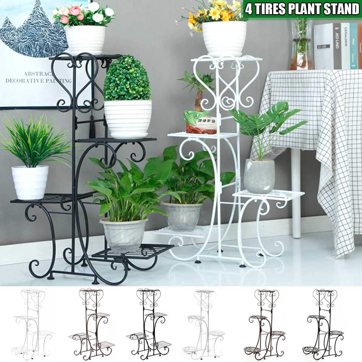 4 Tier Metal Plant Stand Holder Flower Pot Holder Shelves Display Rack Home Decor Garden Balcony Flower Storage Rack