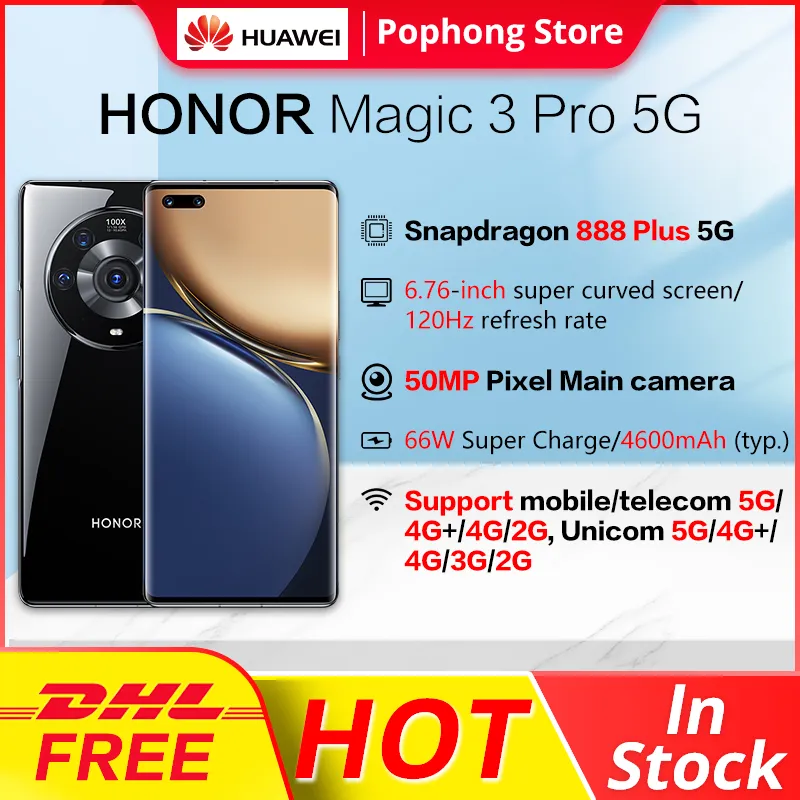 DHL FREE HONOR Magic 3 Pro 5G Mobile Phone 6.76'' 120Hz OLED Flexible Curved Screen Snapdragon 888Plus Octa Core 66W S