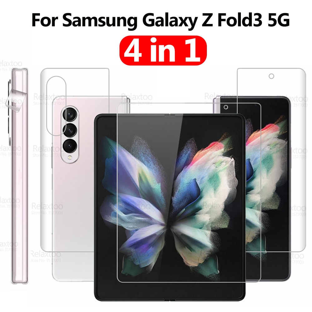 4in1 For Samsung Galaxy Z Fold3 5G Hydrogel Protective Film Sumsung Z Fold 3 ZFold3 Camera Back Front Screen Protector Not Glass