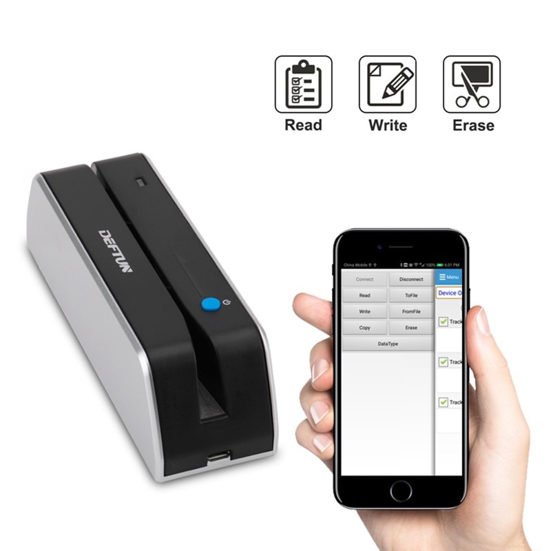 Ron MSR X6bt bluetooth USB magnetic card reader writer MSRX6BT compatible with msr605X msrx6 msr x6 1Pcs Black Silver
