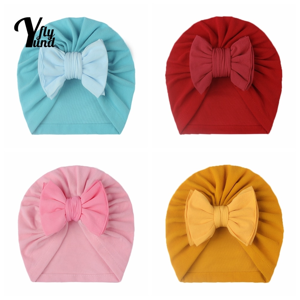 Yundfly 18*19 CM Soft Comfortable Baby Turban Hat Double Layer Bowknot Toddler Beanie Caps Infant Headwear Clothing Decoration