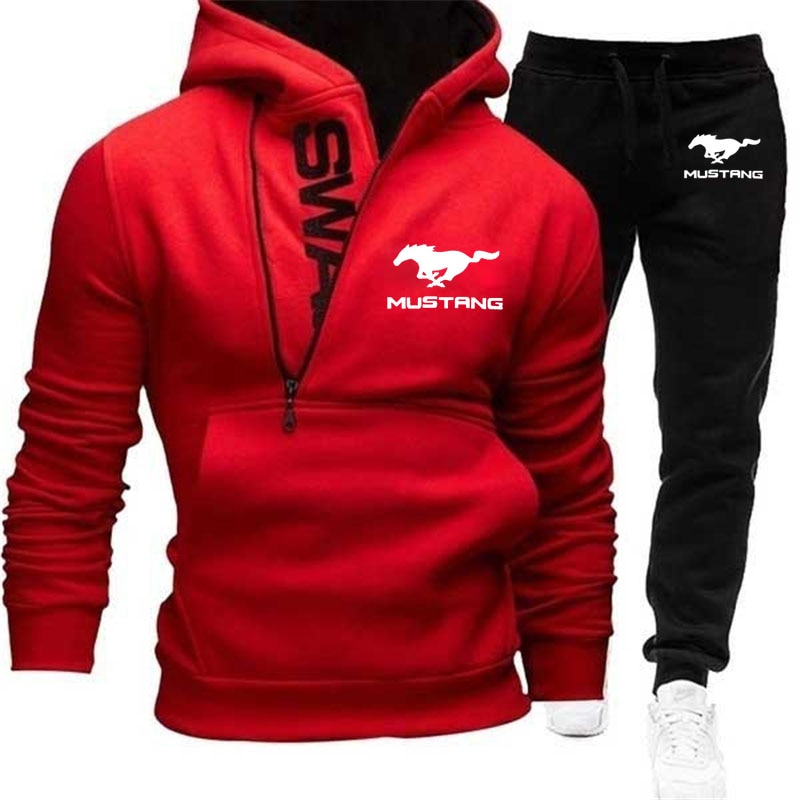 High quality Fashion Men's Hoodie Ford Mustang car logo print Autumn winter Men's pullover+pants casual sports Men&apo