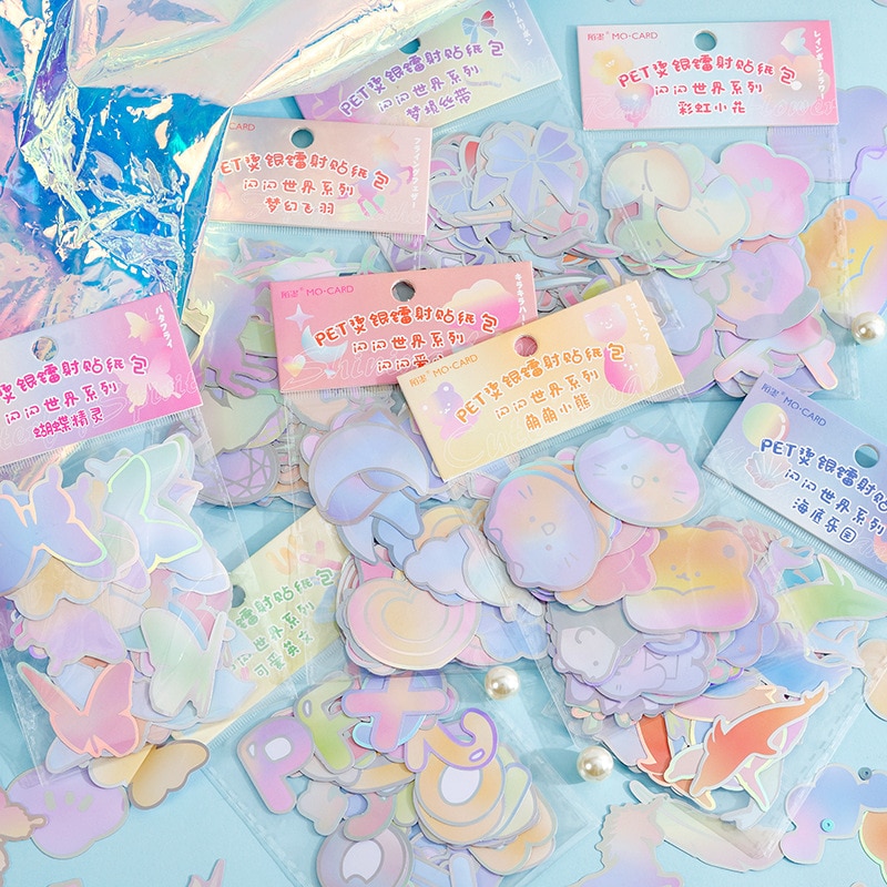 Mengtai Cue Butterfly bear Ribbon Unicorn Decorative Shiny Sticker Scrapbooking diy Label Diary Stationery Album Journal Planner