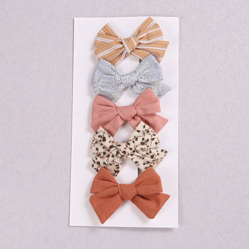 Ins Baby Hair Clips Bows For Girls Hairpins Cotton Barrette Children Print Headband Kids Headbands Princess Accessories 5/3Pcs