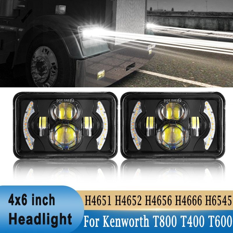 4x6 inch LED Headlights H4 Square Light Replacement for GMC Chevrolet for Kenworth T800 T400 T600 W900B for H4651 H4652 H4656