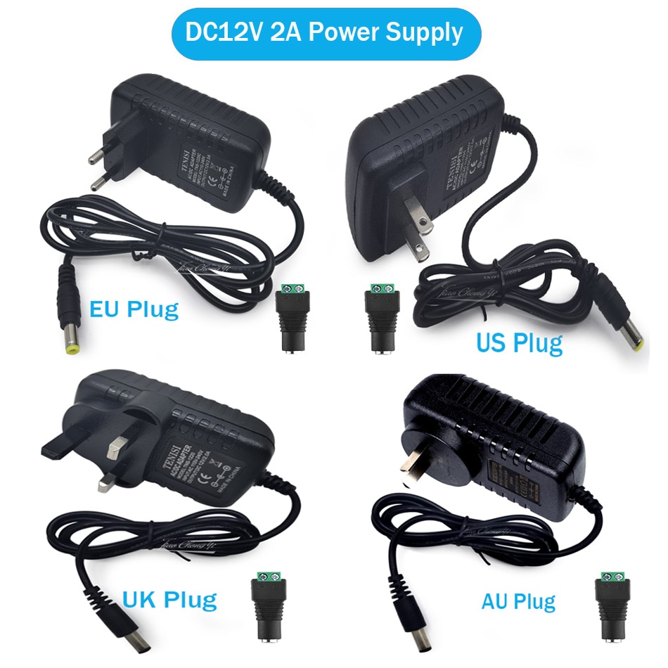 24W Power Converter Adapter Supply EU US UK AU Plug AC 100-240V to DC 12V 2A Switching Transformer Charger For LED Strip Light