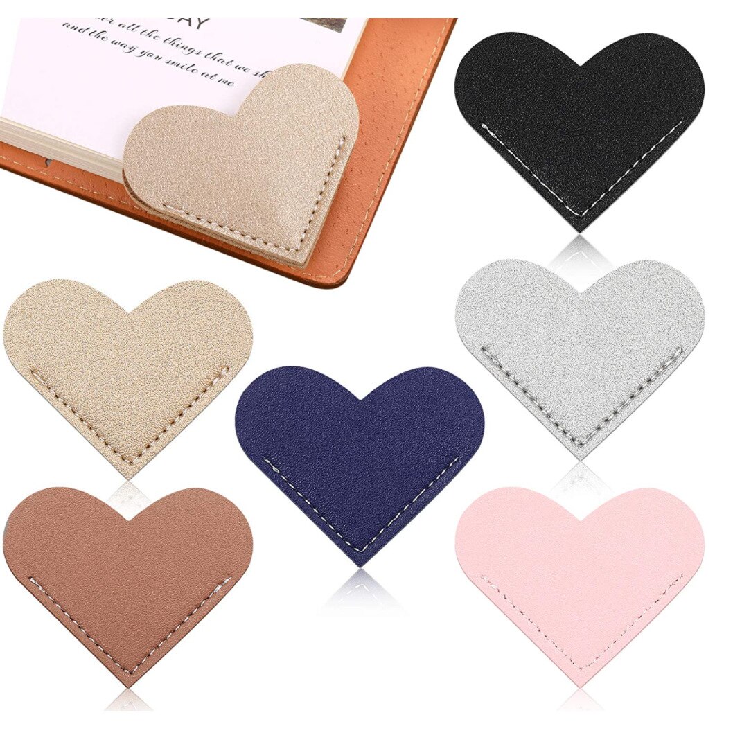 5PCS Leather Heart Bookmarks Vintage Corner Page Marker Genuine Paper Clips for Reader Gift School Stationery Office Supplies